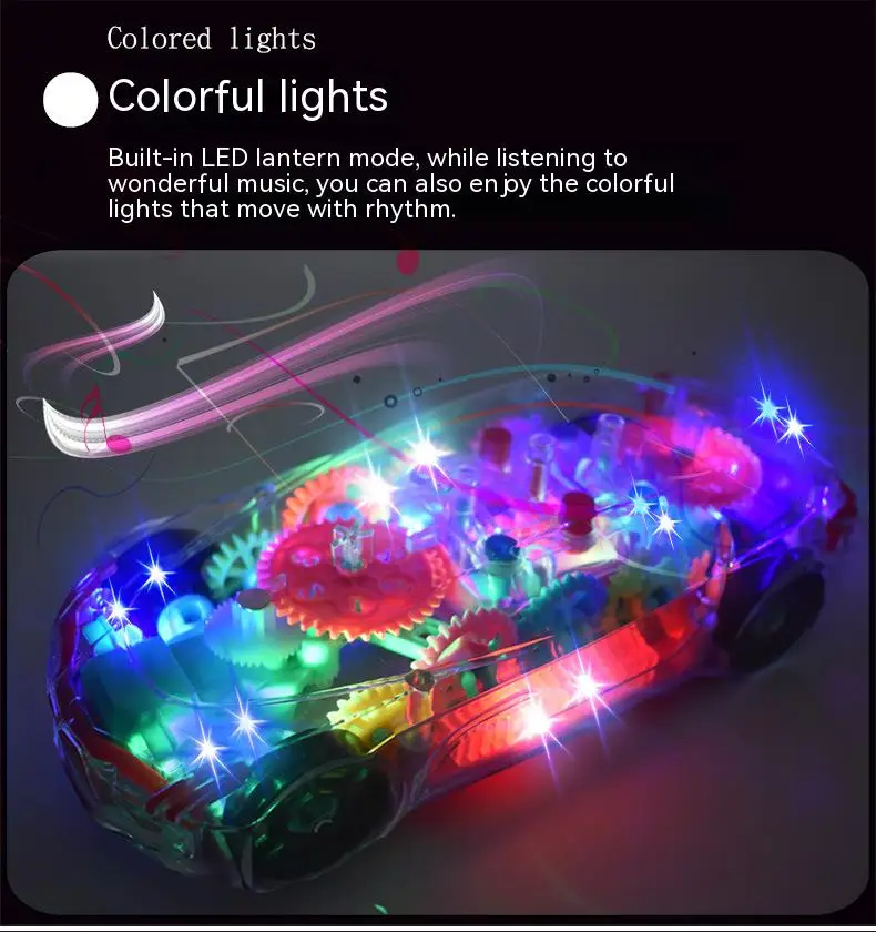 

With lighting Electric universal transparent gear concept car simulation model light music children's educational toy car for ki