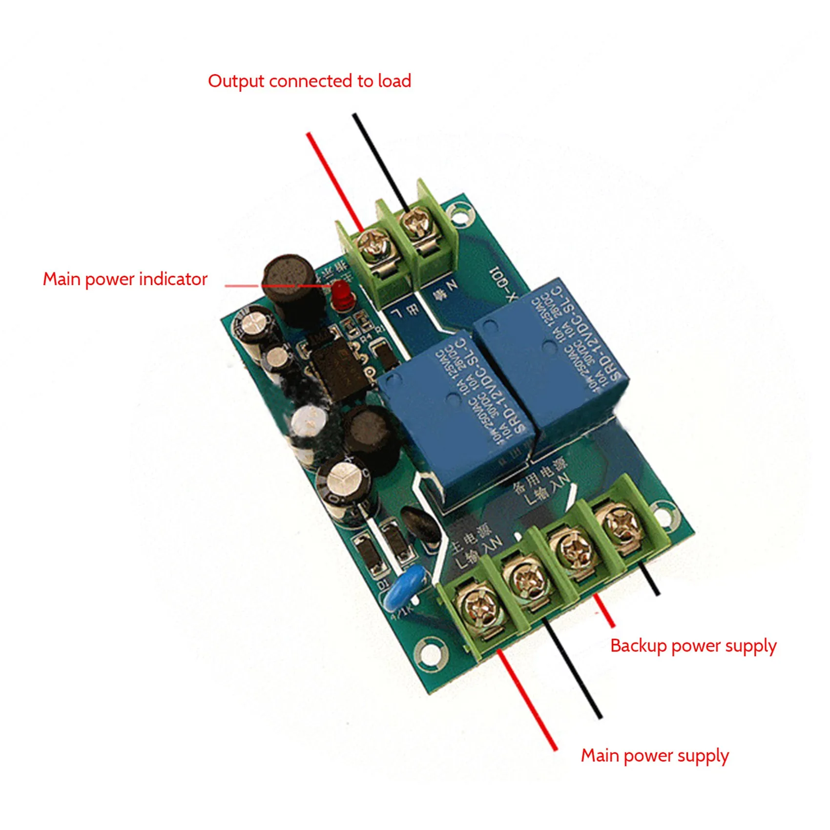 220V 2 Way Power Automatic Switcher 10A Dual Power Supply 2 in 1 Out Power Failure Transfer Switch Board Module