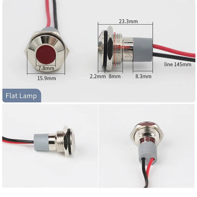 VaneAims-luz indicadora LED de Metal impermeable, lámpara de señal de potencia de cableado, 3V, 6V, 12V, 24V, 220V, rojo, verde, amarillo, blanco,