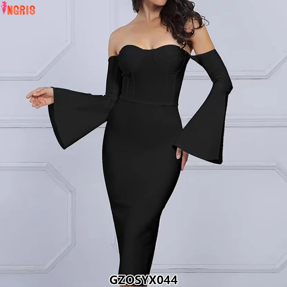 

Fashion Evening Holiday Birthday Party Club Dress Elegant Women Sexy Off Shoulder Long Wrap Dress With -GZOSYX044