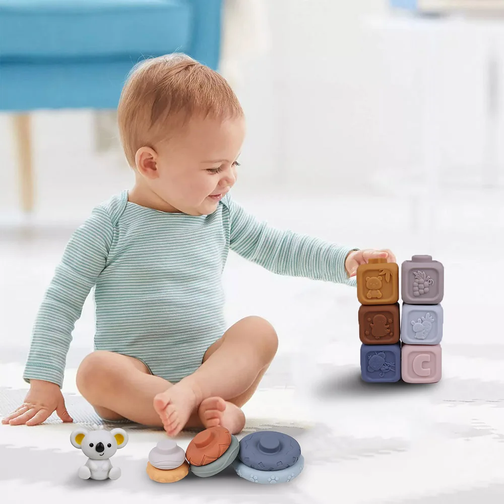 13 teile/satz 2 in 1 Stapel Kreise Und Blöcke Baby Stapeln und Nesting Weiche Bausteine Squeeze Spielzeug, Baby Zahnen Spielzeug