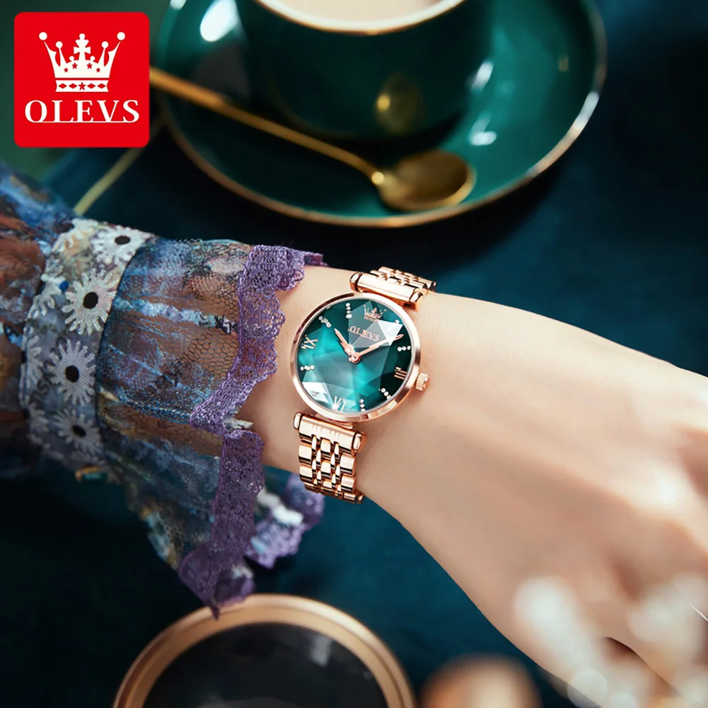 OLEVS 6642 ساعة نسائية أنيقة فاخرة ساعة كوارتز مقياس مقاوم للماء مضيئة تاريخ تلقائي ساعة السيدات الهدايا الأصلية