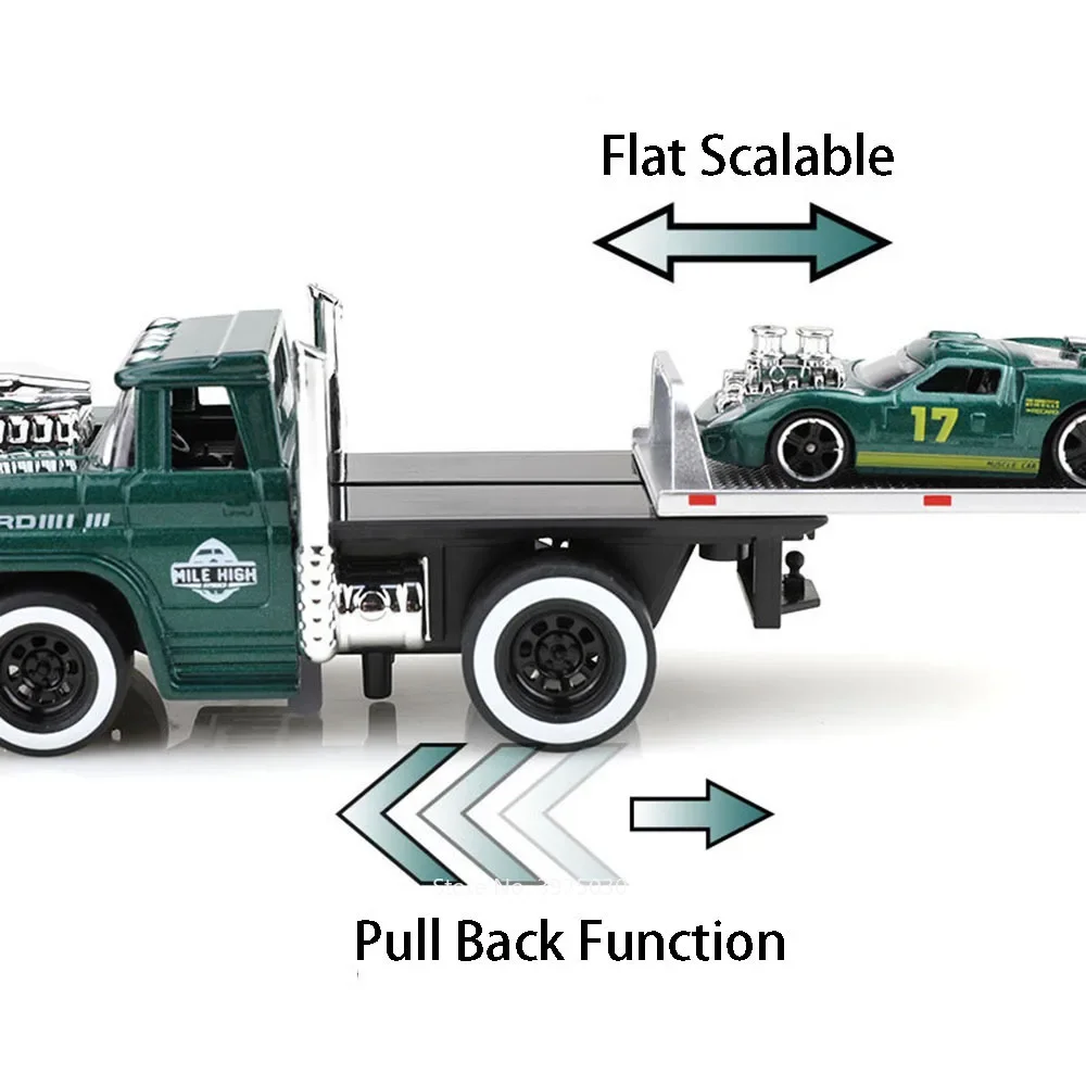 미국 근육 합금 트레일러 자동차 다이캐스트 모델 장난감, 사운드 라이트 포함, 풀백 차량, 소년 컬렉션 선물, 1:60 체중계