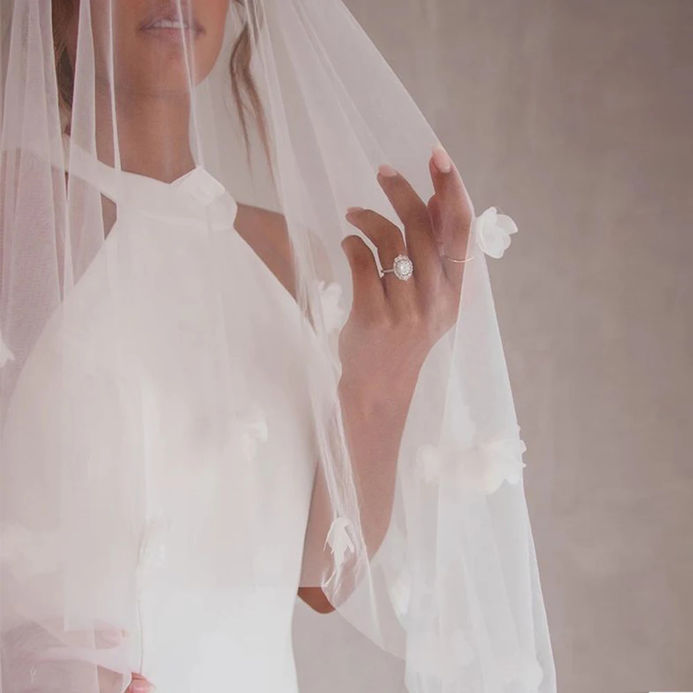 

2 tire romantic gorgeous 3D flower bridal veil, wedding photo shoot cathedral train veil, wedding dress accessory VP11