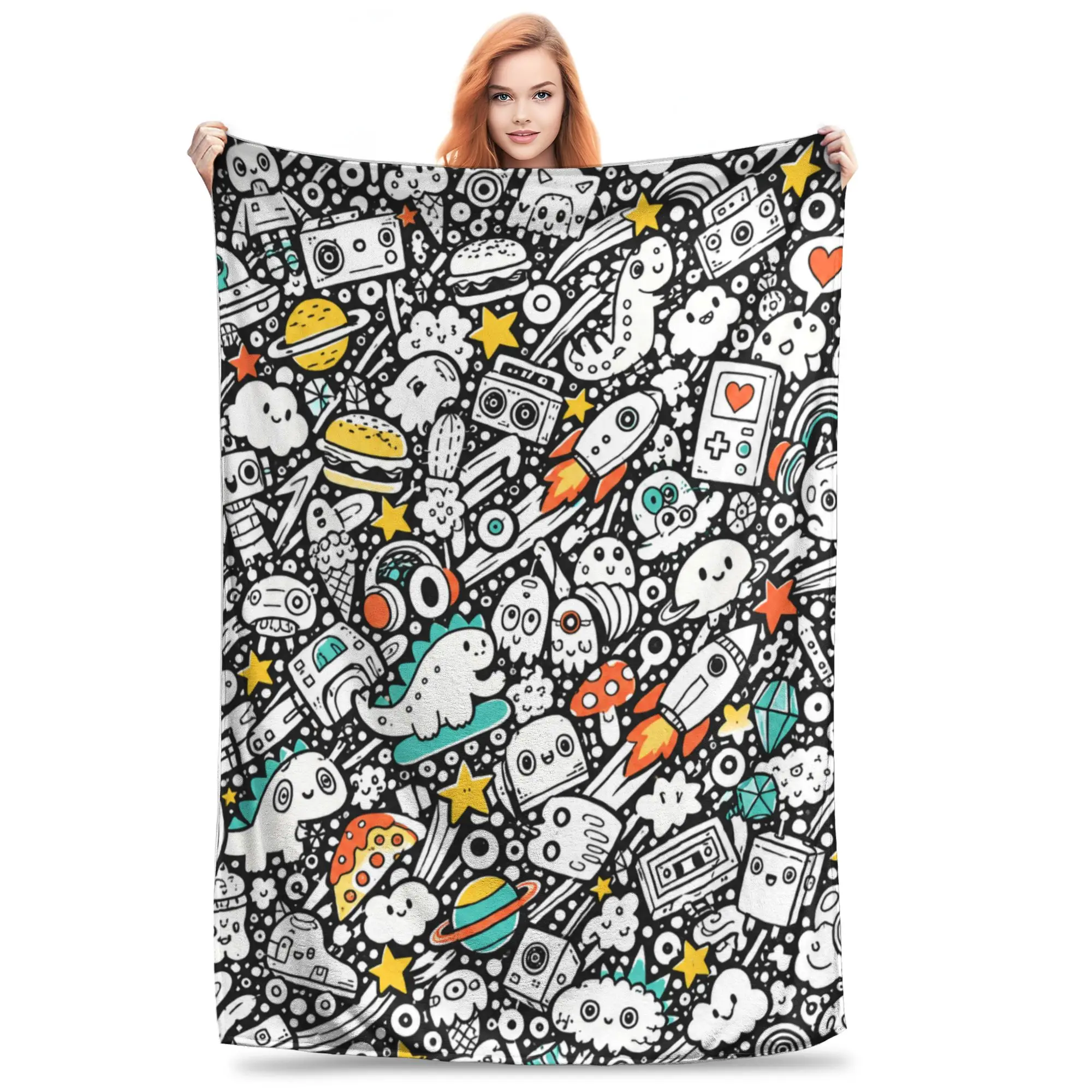 1PC Home Space-themed black and white items DIY Coloring Blanket Art Decor Gift Blanket Throw Super Cosy Plush Living Room Sofa