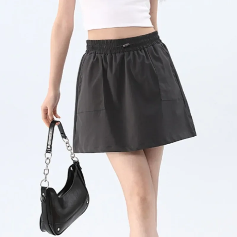 Vintage Solid Skirts For Women Fashion Sports Women's High Waist Cargo Mini Skirt Female Street Pocket A-Line Short Skirt