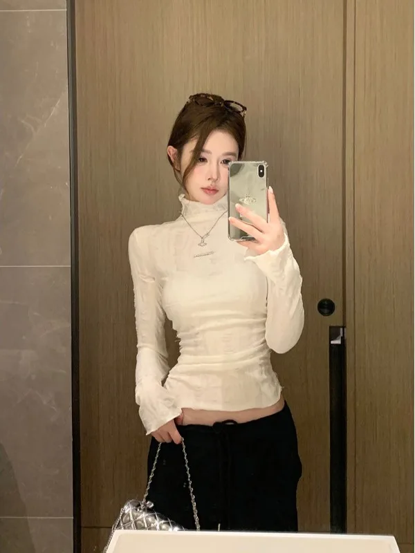 Trendy hoge kraag lange Sve damesbasis irt strak fit gatontwerp herfst Pure Desire Spicy Girl innerlijke slijtage top