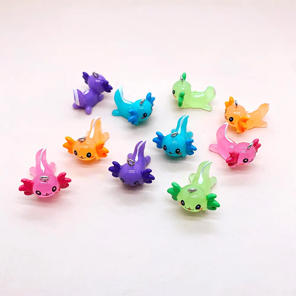 100pcs Bulk Wholesale Axolotl Fish Resin Charms Kawaii Marine Animal Pendant For Earring Keychain Diy Jewelry Make