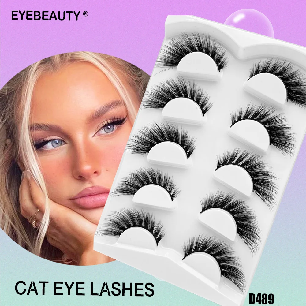 

EYEBEAUTY 5 Pairs Cat Eye Lashes 3D Faux Mink Lashes Natural Fluffy False Eyelashes Makeup Winged End Eye Elongated Fake Lashes
