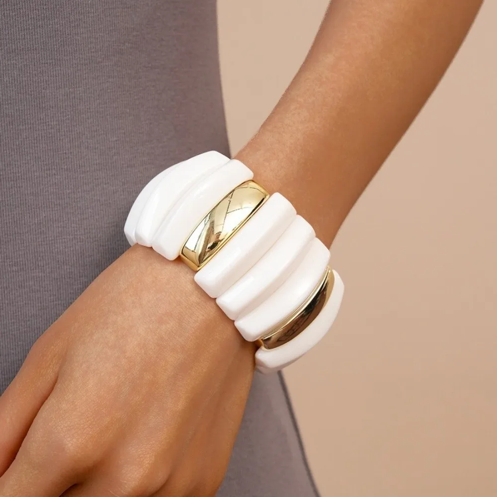 لطخة أساور مكتنزة مستطيلة مطرز المنسوجة سوار واسع متعدد مزيج اللون الاكريليك هندسية أساور النساء المجوهرات #1