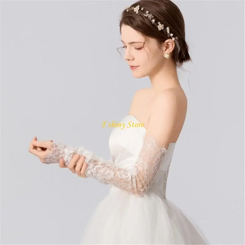 N58F Wedding Lace Gloves Prom Party Fingerless Sleeve for Cosplay Operas Wear