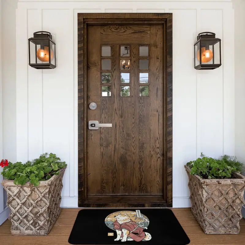 Custom Akita Dog Samurai Warrior Doormat Anti-Slip Welcome Kitchen Door Floor Mats Japanese Cartoon Animal  Rug Carpet Footpad