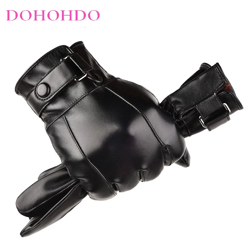 

Winter Gloves Men Women Black PU Leather Cashmere Outdoor Mittens Warm Gloves Touch Screen Waterproof Driving Motorcycle Gloves
