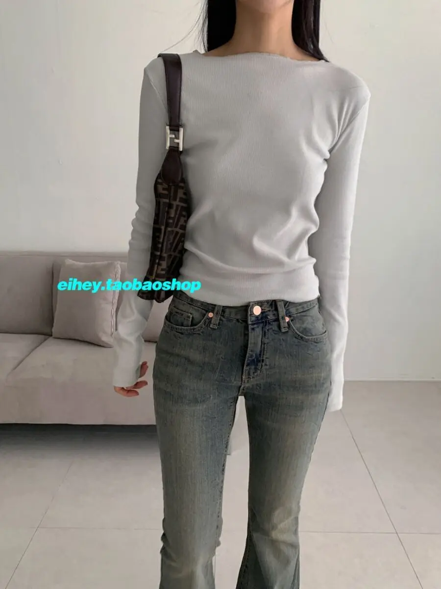 KUSAHIKI 2024 New Spring Bow Knot Hollowed Out Sweet Slimming Long Sleeved T-shirt for Women Korean Spicy Girl Bottoms Y2k Tops