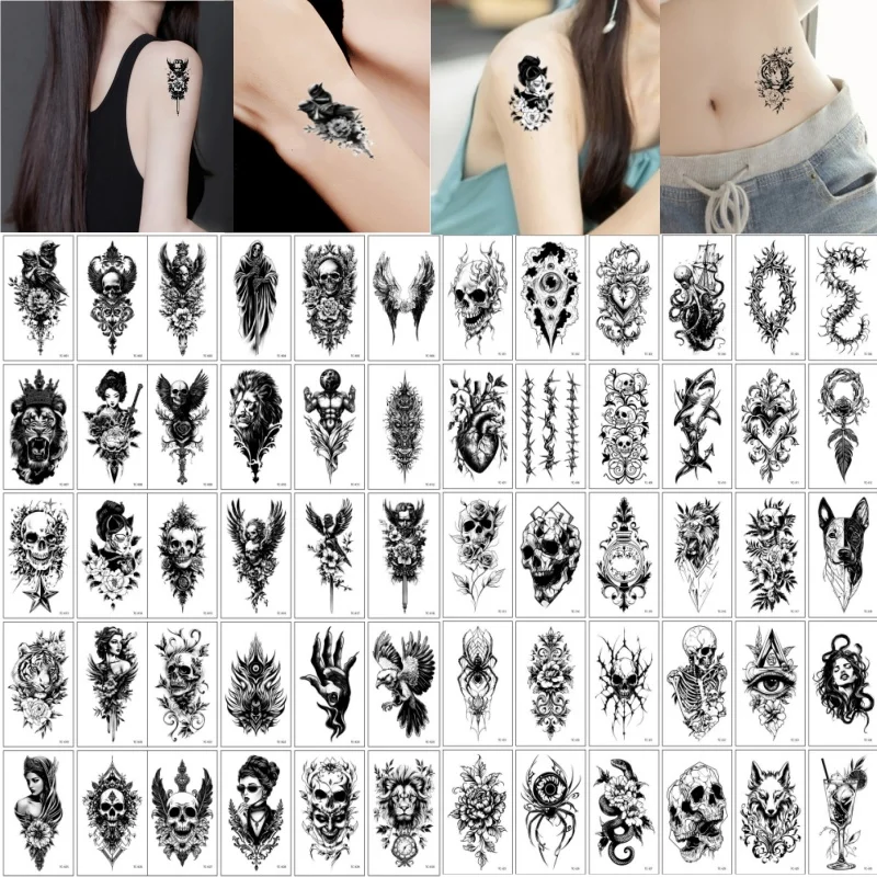 60pcs/lot Waterproof Temporary Tattoo Skull Eagle Centipede Transfer Fake Tattoos for Men Women Adult Party Hand Wrist Arm Neck