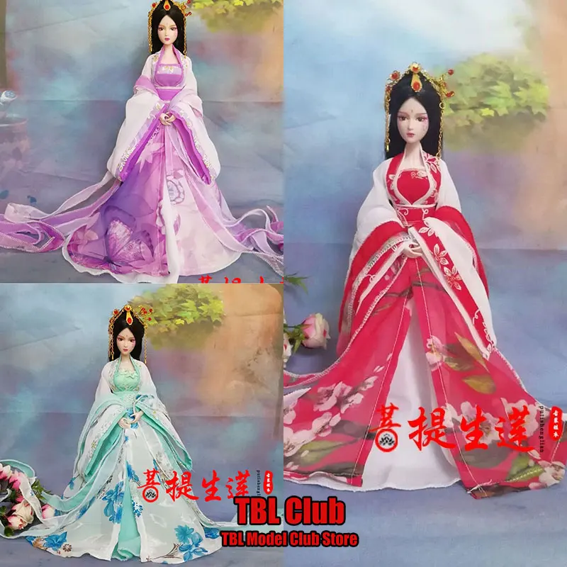 In Stock 1/6 Scale Female Soldier Chinese Ancient Traditional Ribbons Long Sleeved Printed Hanfu For 12inch Action Figure Model