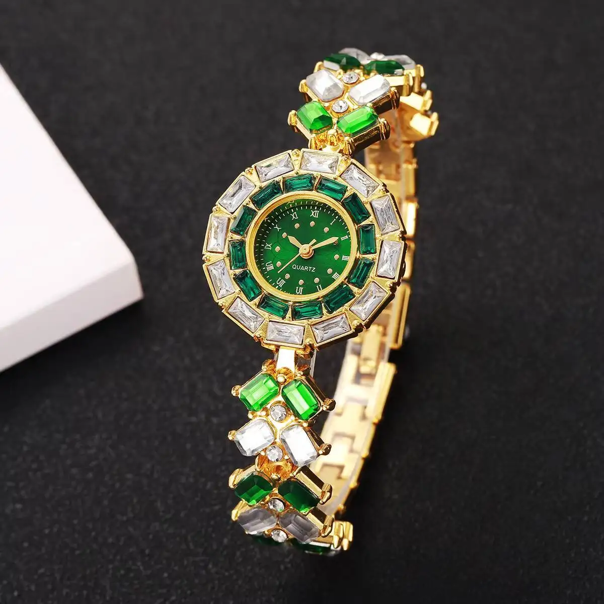 4 قطعة/المجموعة أزياء حجر الراين النساء الساعات السيدات روما الهاتفي سوار ساعة اليد الفتيات ساعة Reloj Mujer (بدون صندوق)