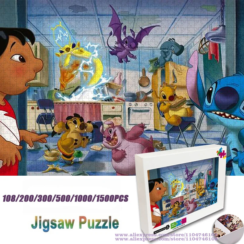 

Disney Anime Lilo & Stitch Puzzle Jigsaw Cartoon Anime Characters 108/200/300/500/1000/1500Pcs Intelligence Puzzles for Kids