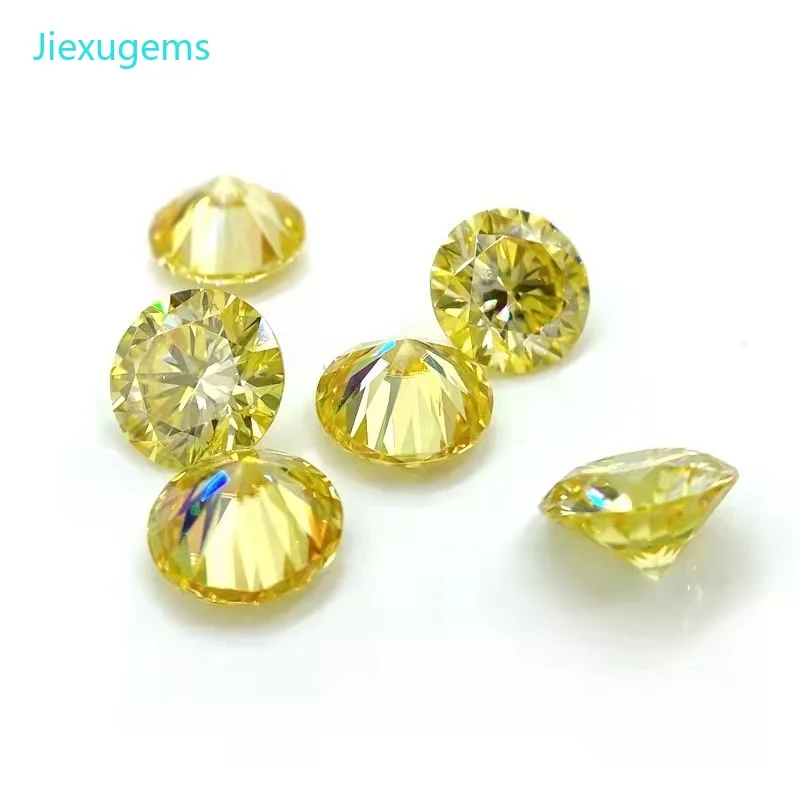 Насыпной камень с муассанитом яркого желтого цвета с сертификатом GRA, круглые идеальные нарезки восемь сердец, восемь стрел