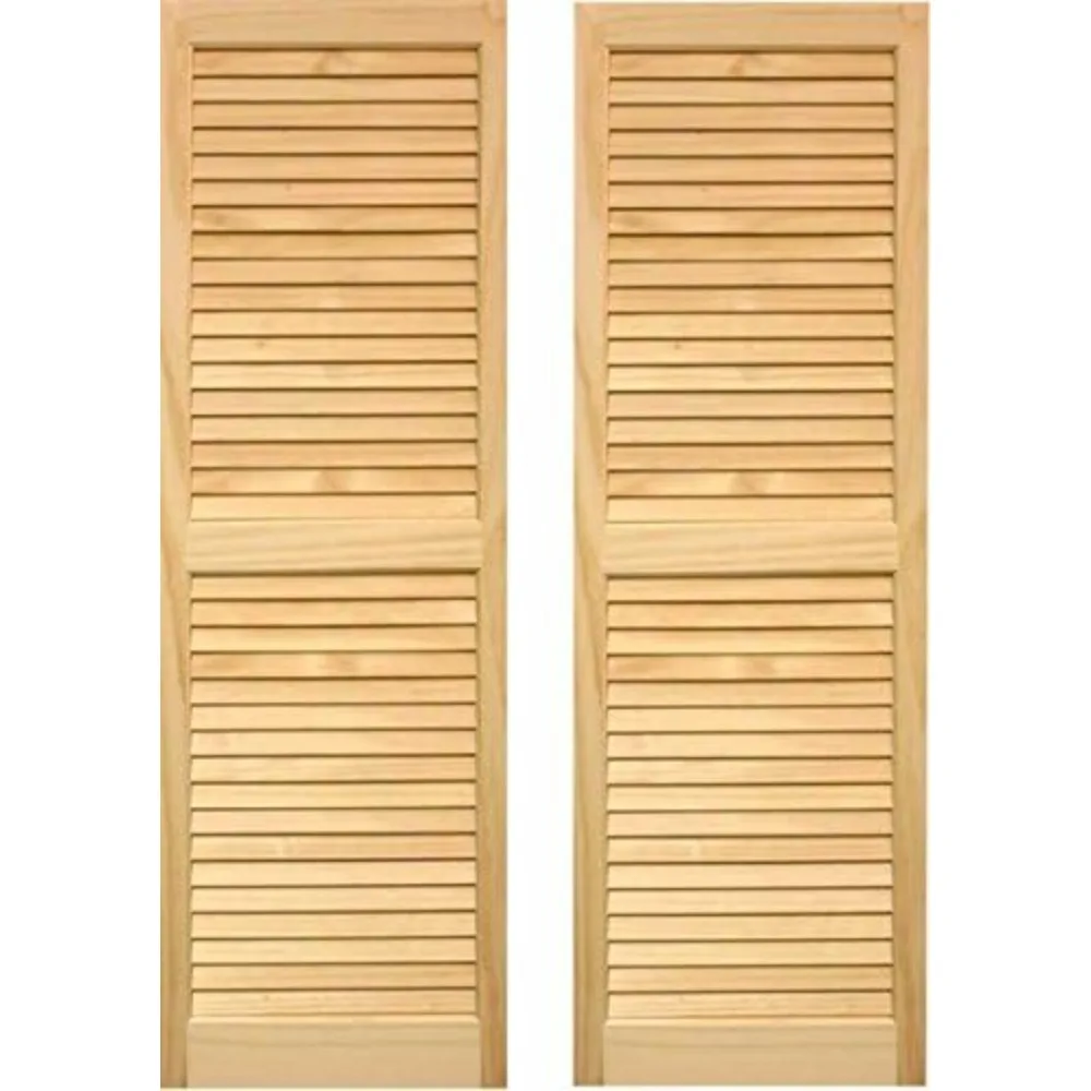

SHL55 Exterior Solid Wood Louvered Window Shutters, 15" x 55", Unfinished Pine