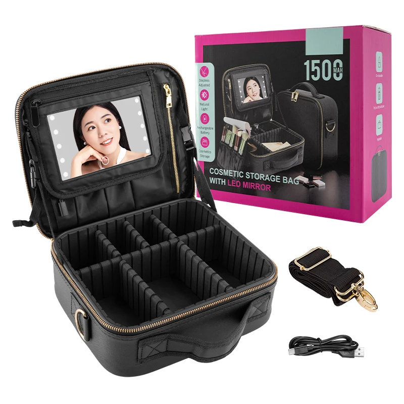 

3 Color Train Case Mirror, White Portable Makeup Case Waterproof Organizer with Adjustable Dividers, Cosmetics Storage Case Gift