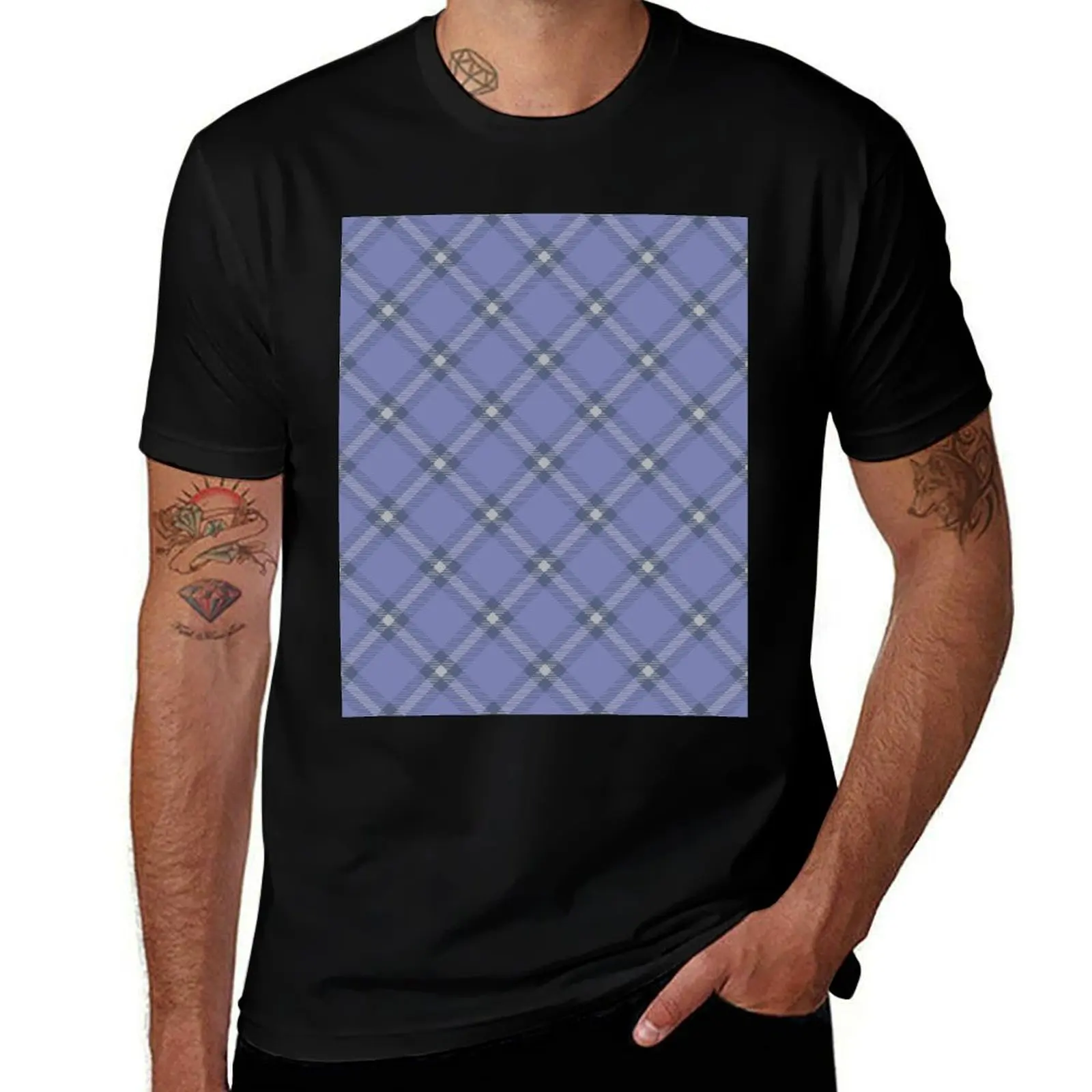 Diamond twill plaid pattern violet T-Shirt Casual Basic Street Style T-Shirt