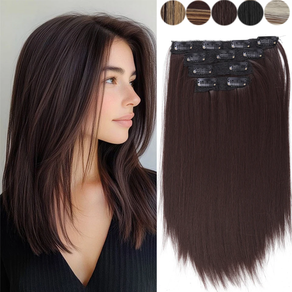 

Синтетический парик 14 дюймов, комплект из четырех частей, прямые волосы, на заколках BB, подходит для женщин, на Рождество, Новый год, карнавал 2026