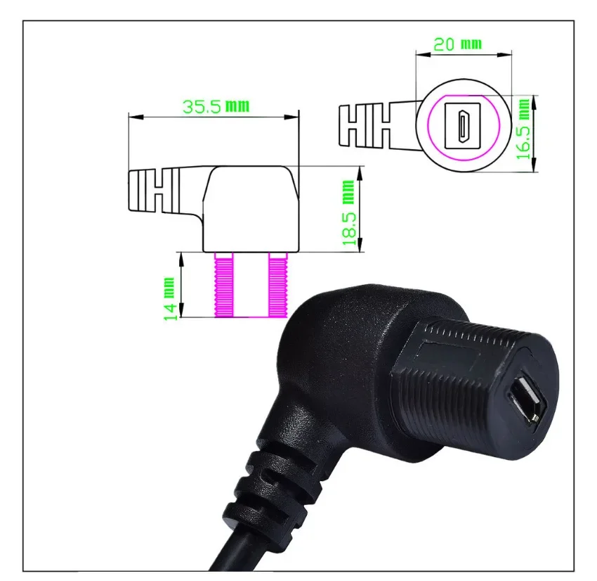 ダブルアングルミニ 5P オス USB 2.0 マイクロ 5P メスフラッシュパネルマウント防水ケーブル 30 センチメートル車オートバイダッシュボードケーブル