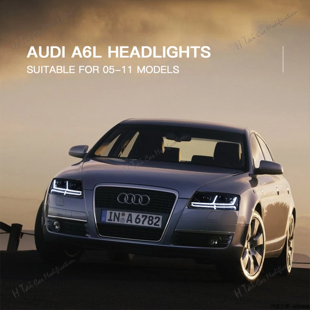 Pair LED Head Lights For Audi A6 C5 C6 2005-2011 Headlights Assembly High Low Beam Dynamic Turn Signal Car Headlight Assemblies