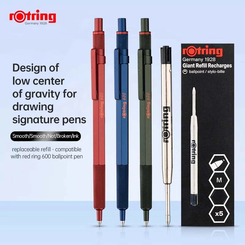 Rotring 600 Ballpoint Pen Black Ink Metal Holder with Refill Replaceable Office School Supplier