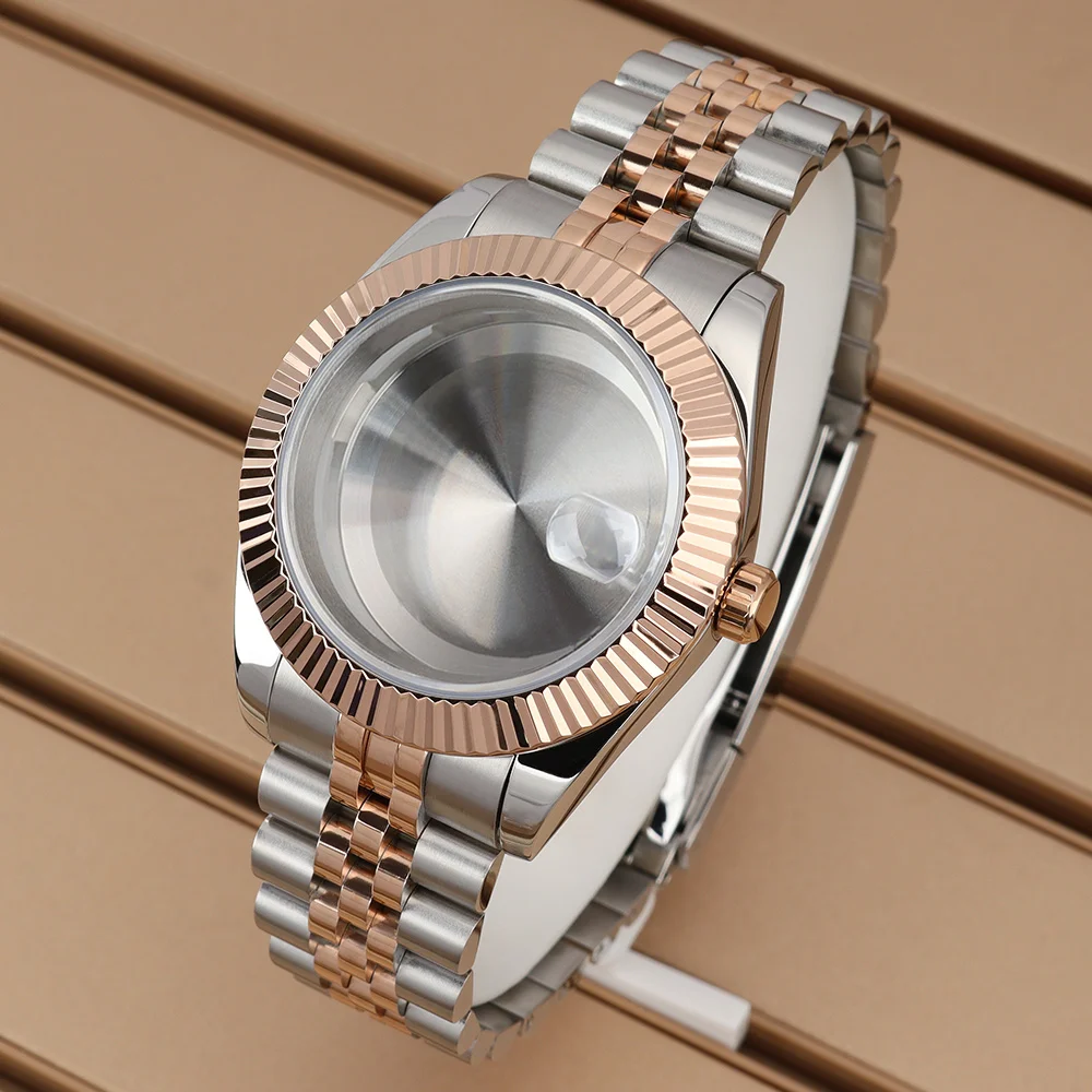 

36mm/39mm Silver Rose Gold Watch Case Fashion Sapphire Glass For NH34 NH35/36 Miyota8215 Movt Polished Oyster Strap Repair Parts