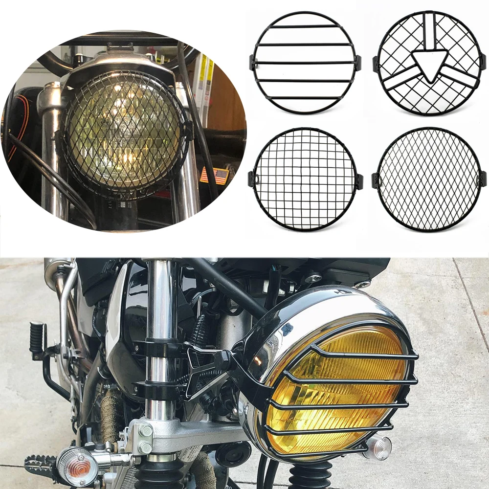 6.5 "دراجة نارية العلوي شبكة شواء الحرس الجبهة مصباح شبكة غطاء مصبغة حامي ل مقهى المتسابق كروزر غطاء المصباح