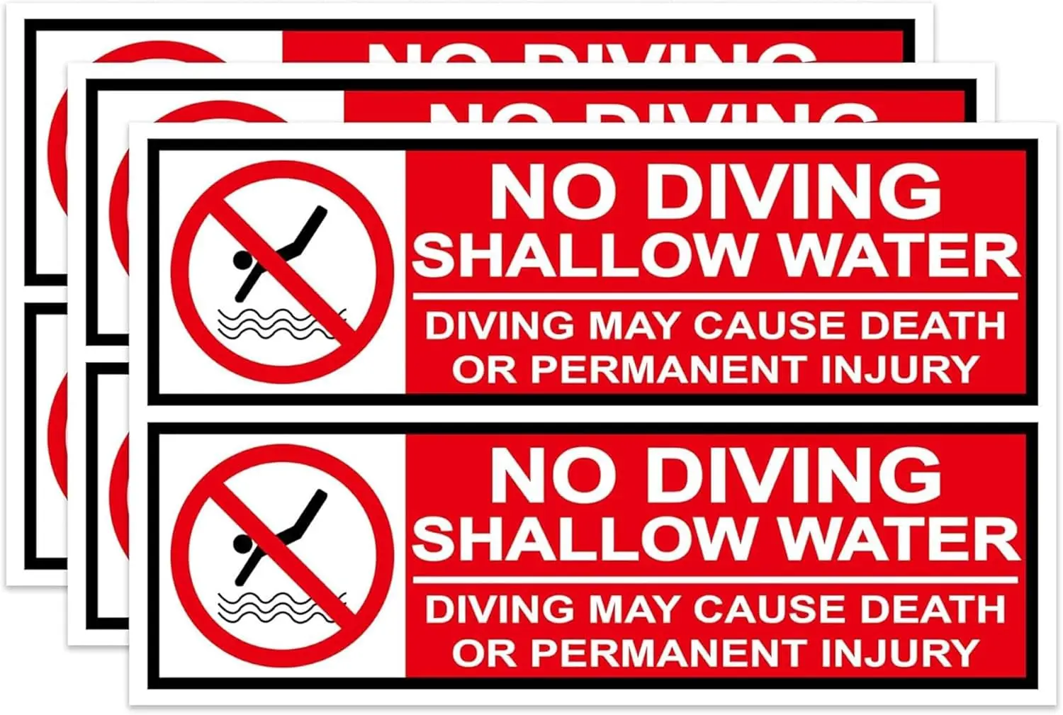6 Pcs 3 x 10 Inch No Diving Sign Shallow Water Stickers for Swimming Pool - Caution No Diving Swimming Pool Safety Stickers