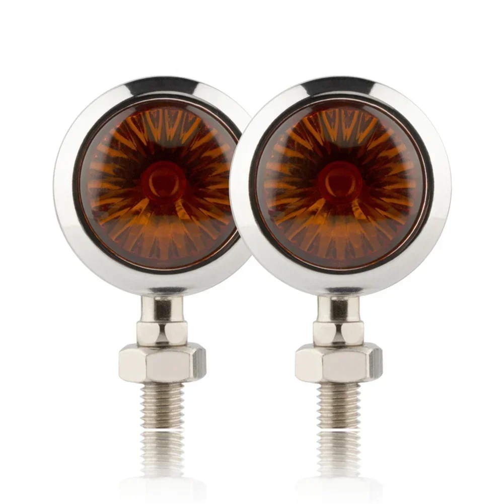 2x Chrome Round Amber Motorcycle Turn Signal Blinker Light Lamp For Harley Motorcycle Retro Style Universal