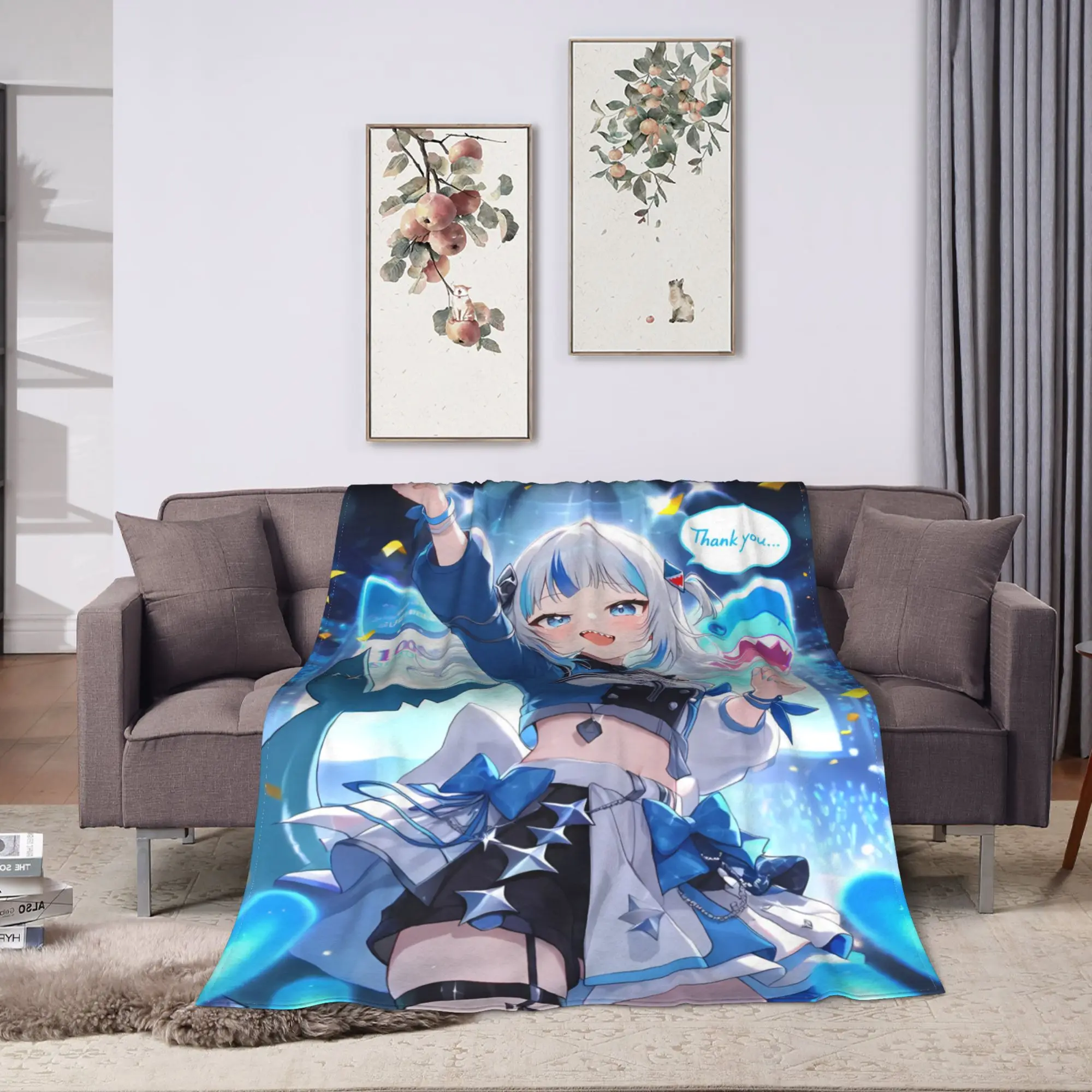 Gawr Gura Dancing On Stage Blankets Quality Super Warm  Throw Blanket Winter Children Couch Bed Aesthetic Bedspread