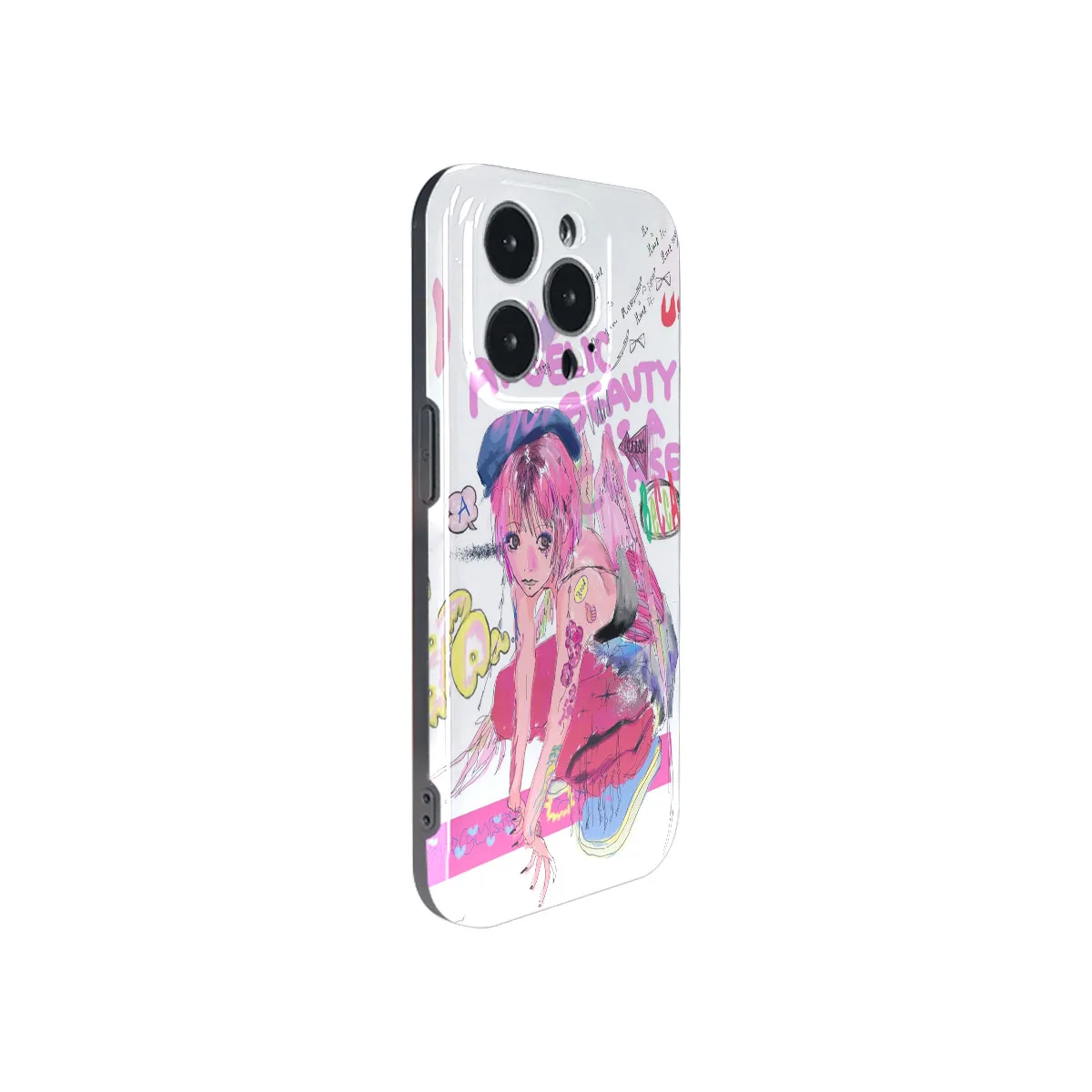 Coque iPhone Art Phone Case Graffiti Y2K Girl Angel Pink for iPhone 16 15 14 13 12 11 Pro Max Plus IMD 2 in 1