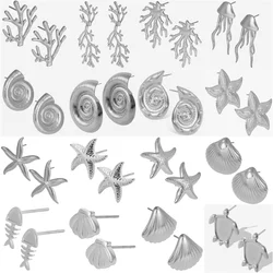 4pcs Brief Fashion Ocean Animal Earring Stainless Steel For Women Men Accessories Starfish Conch Silver Color No Fading Earrings