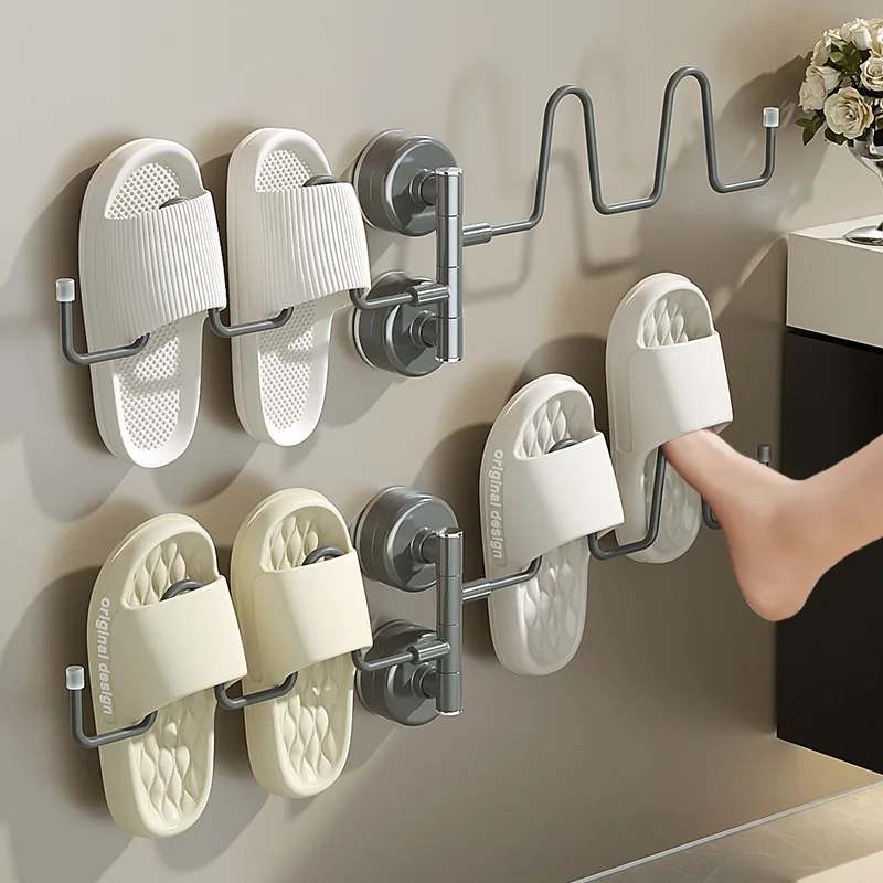 HeMu Easy-install No-drill Suction Cup No-drill Slipper Rack,180° Rotating Wall-mounted Shoe Hanger for Bathroom & Shower
