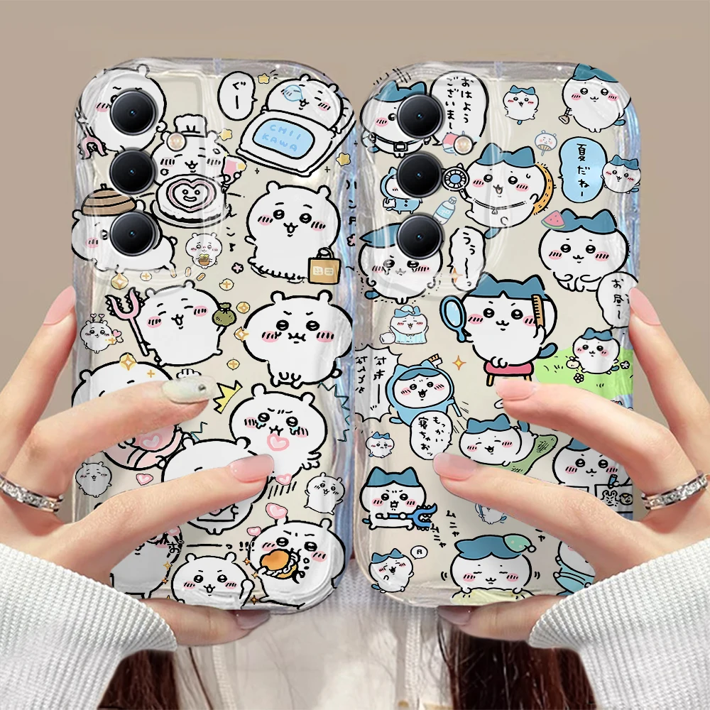 Comics Cute Chiikawas Kawaii 3D Wave Phone Case For Samsung Galaxy S24 S23 S21 S20 FE Plus Ultra 4G 5G Soft Silicone Back Cover