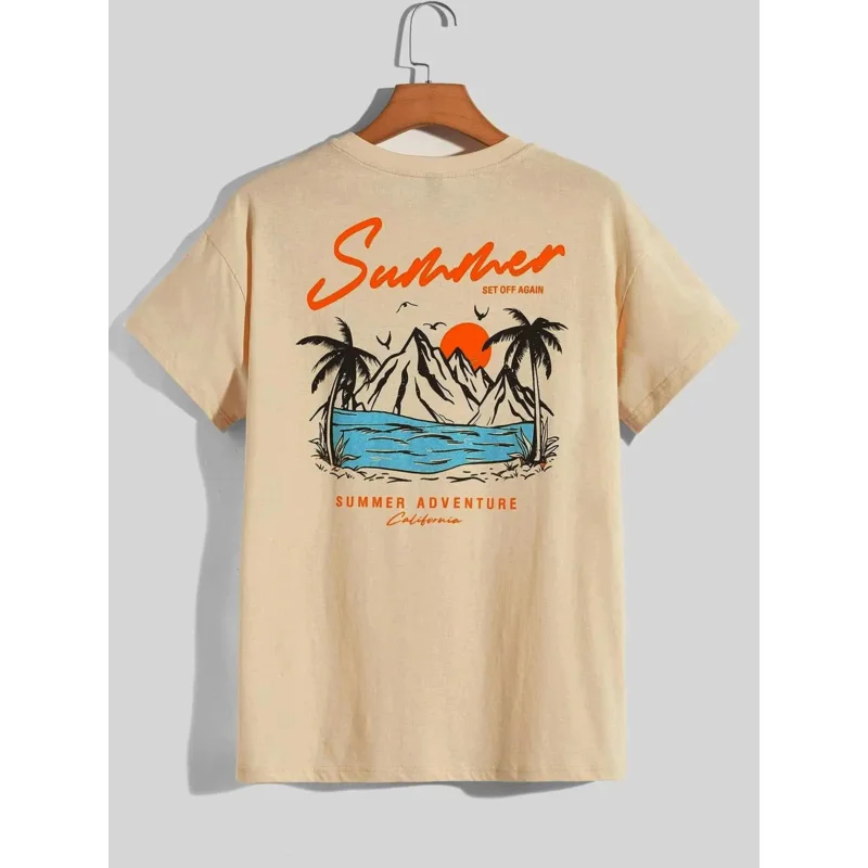 الصيف تعيين مرة أخرى مغامرة كاليفورنيا رجل تي شيرت القطن فضفاض المحملة الملابس أزياء عرق الملابس قمم الصيف المتضخم #5