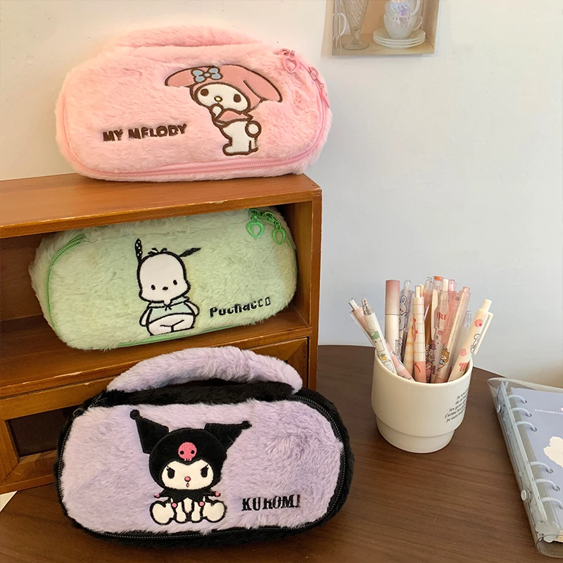 Sanrio Shoulder Bag Plush Kuromi Handbag My Melody Kawaii Hello Kitty Pencil Case Makeup Pouch Women Gift Girl Tote Bag