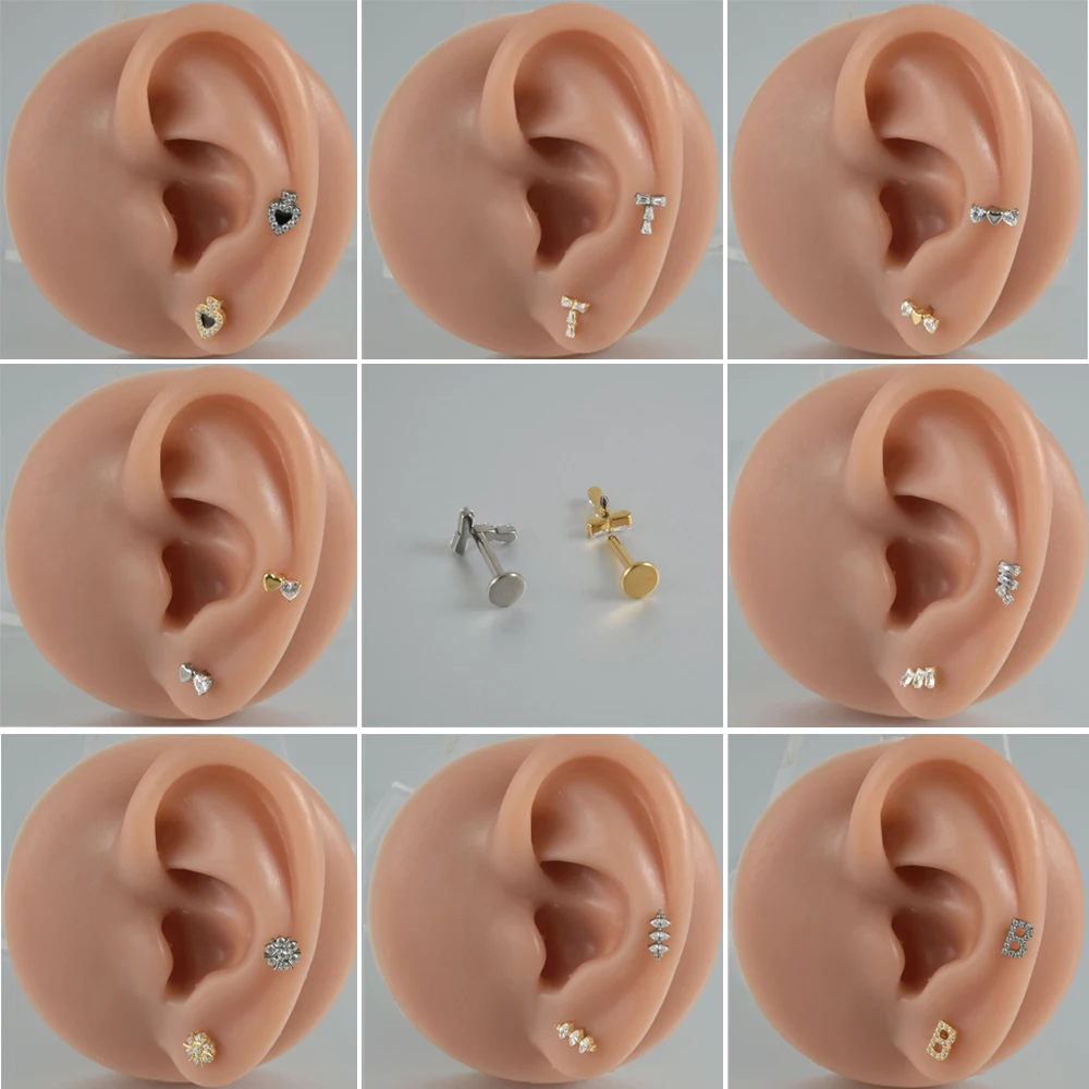 Brinco De Coração De Zircão Para Lobe, Lip Ear Stud, Helix Tragus, Labret De Cartilagem, Jóias Piercing, G23 Titânio, 16x8mm, 1Pc