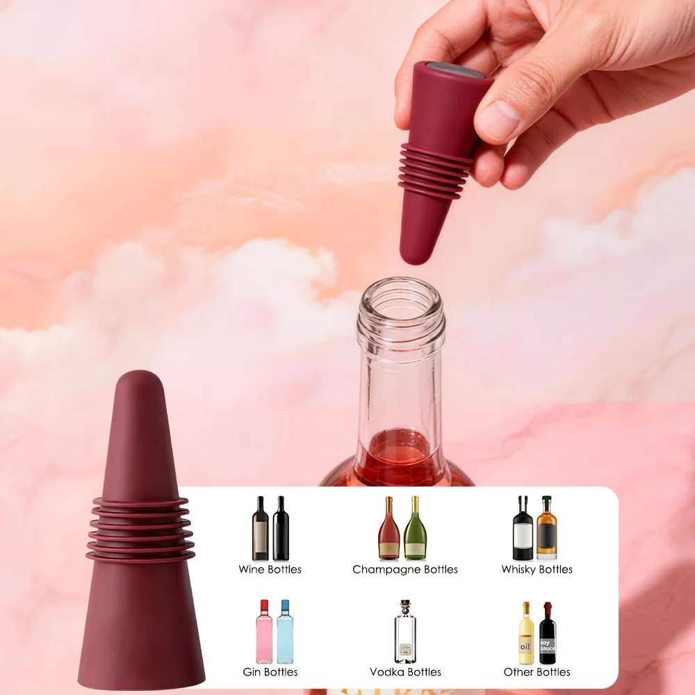 2PCS Soft Silicone Wine Bottle Stoppers With Grip Top Reusable Beverage Bottle Sealer Keep Wine Champagne Fresh
