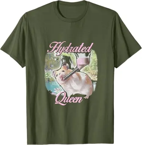 Hydrated Queen Cute Hamster Shining Lake T-Shirt Y2k Mouse Lover Graphic Outfit Novelty Gift Cotton Short Sleeve Saying Tee Tops