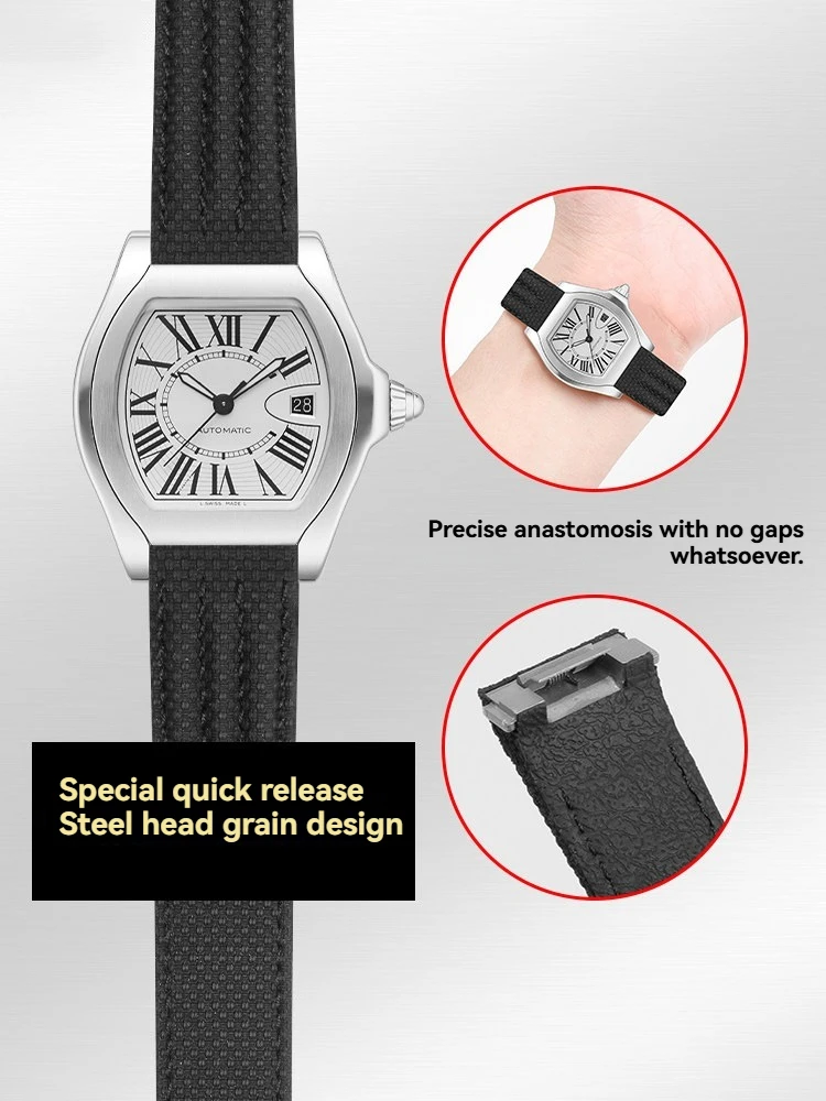 19mm 20mm Quick Release FKM Watch Band For Cartier Roadster W6206018 Soft Fluoroelastomer Strap Replacement  for Men Women