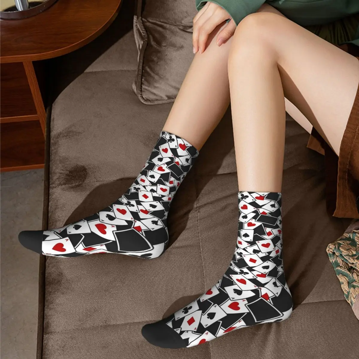 Happy Funny Male Men Socks Harajuku Card Suits Poker Art Aesthetics Sock Polyester Sport Women Socks Wiosna Lato Jesień Zima