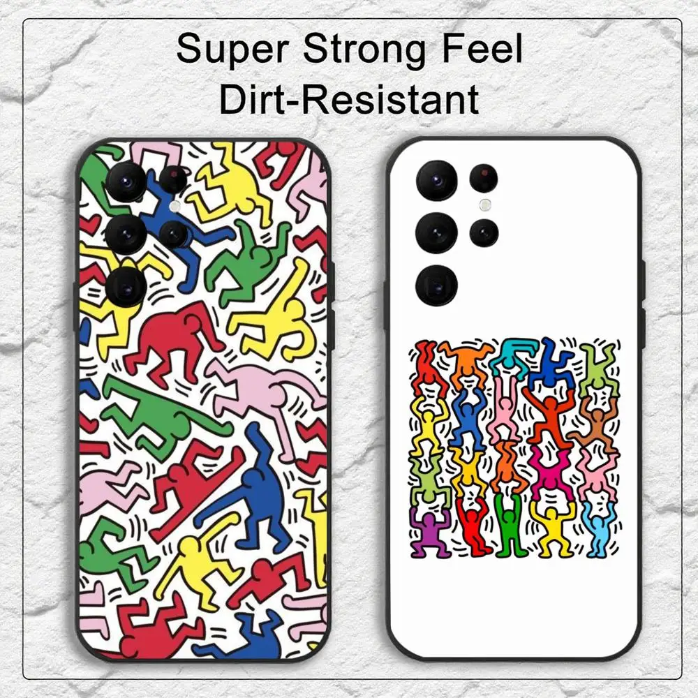 K-KEITH HARING Logo Phone Case For Samsung S Series S20 S21 S22 S23 S24 FE Plus Ultra TPU Soft To Skin-friendly Case