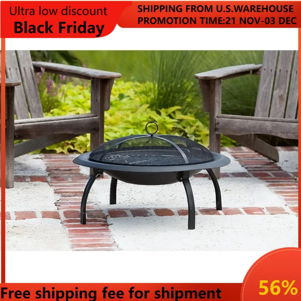 

60838 Fire Pit Portable Folding Round Steel with Folding Legs Wood Burning Lightweight Included Carrying Bag & Screen