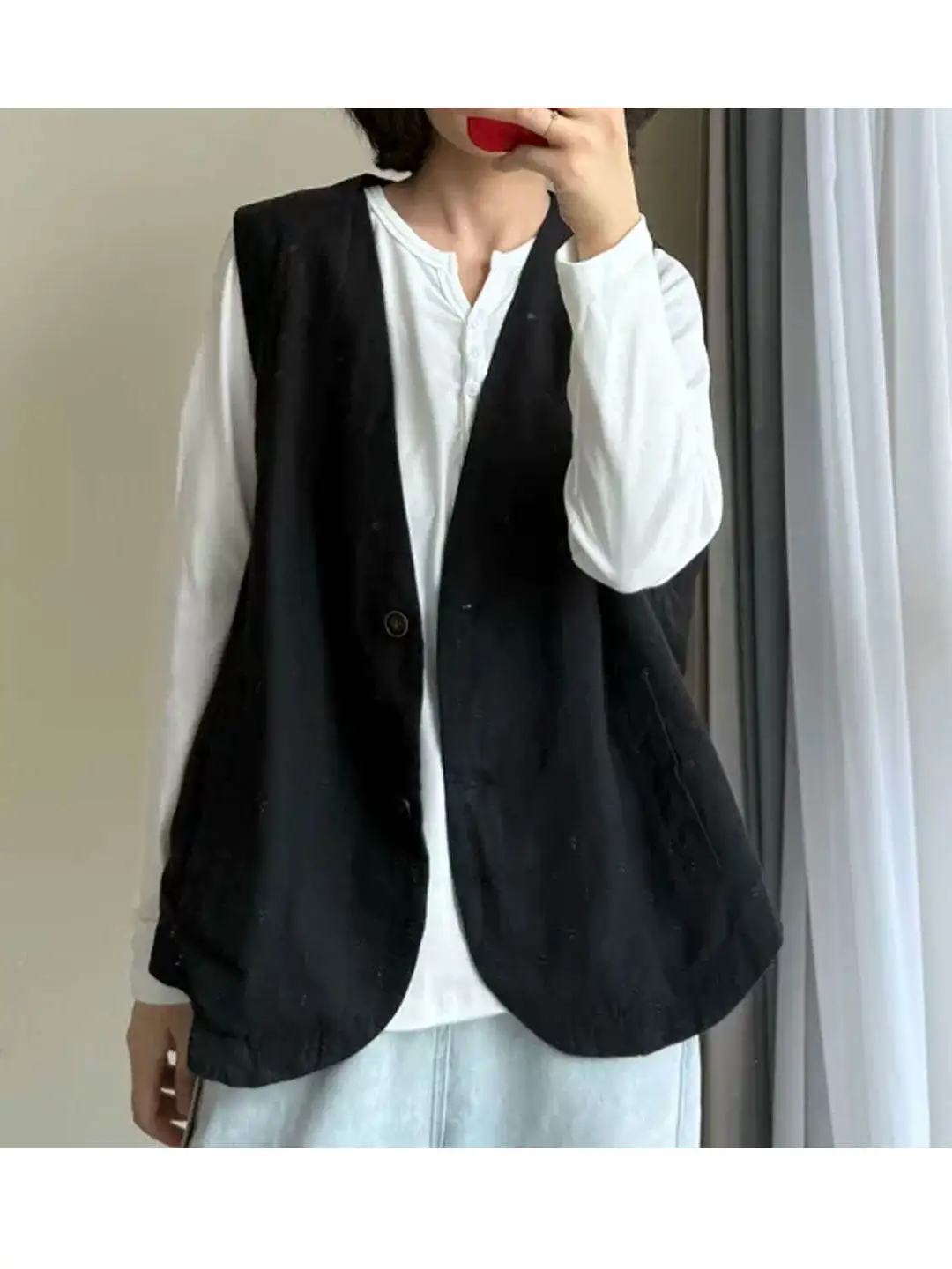 

Модный женский жилет больших размеров, весенний дизайн, повседневный, универсальный, из смесового хлопка, с декоративной строчкой