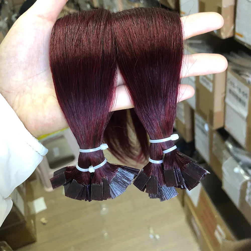 Flat Tip Hair Extensions Human Hair Fushion Remy Hair 50 pieces Burgundy Straight Keratin Tips Human Hair Extensions 30g/pack